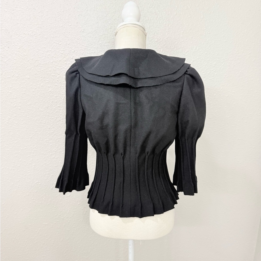 Vintage Arden B Black Wool Corset Jacket Victorian Romantic Pleated Ruffle Top - Picture 3 of 9
